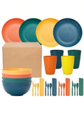 Ljojo 28pcs Plastic Tableware Set: Plate, Bowl, Cup, Cutlery - Reusable for Home, Hotel, Party