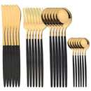 Ljojo 24pcs Gold Stainless Steel Cutlery Set, Mirror Polished Luxury Western Steak Knife Spoon