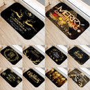 Ljojo Merry & Happy Year Door Mat: Golden Black Letter Print, Non-Slip Floor
