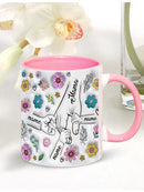 3D Effect Flowers Cup Holding Hands Personalized Name Mug for Children, Mother's Day Gift