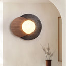 Ljojo Luxury LED Wall Light Black Travertine Glass Wood Japan Style Bedside Lamp