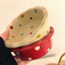 Ljojo 5.5" Ceramic Polka Dot Fruit Bowl - Korean Style Dessert Dish & Tableware