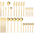 Ljojo 30-Piece Stainless Steel Dinnerware Set - Black Knife Fork Spoon Western Cutlery