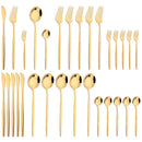 Ljojo 30-Piece Stainless Steel Dinnerware Set - Black Knife Fork Spoon Western Cutlery