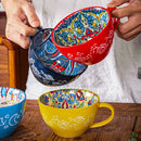 Ljojo 400ml Bohemian Ceramic Mugs for Coffee, Milk, Oatmeal, Microwaveable