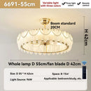 Ljojo Luxury Crystal Feather Ceiling Fan Chandelier French Modern Dining Room Pendant Lamp