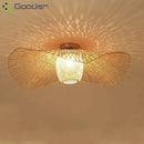 Bamboo Wooden Straw Hat LED Pendant Light Chandelier for Living Room Home Decoration