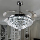 Ljojo Fandelier Chrome Ceiling Fan K9 Crystal Lamp with Retractable Blades for Living Room