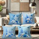 Blue Floral Bird Pillow Covers - Sky Blue Cushion Cases by Ljojo