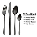 Ljojo 32-Piece Black Stainless Steel Cutlery Set, Elegant Dinnerware Kit