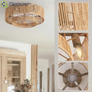 Bamboo Circle LED Ceiling Fans Light Chandelier with Lamps - Modern Luxury for Living Room by Ljojo