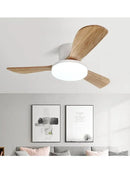 Ljojo 52 Inch DC Wood Ceiling Fan Light Remote Control Living Bedroom 35W LED Lights