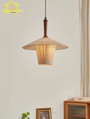 Japanese Wabi-sabi Hand Knitting Cotton Pendant Light LED E27 Solid Wood Zen Decor by Ljojo