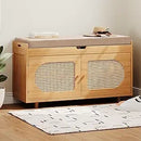 Ljojo™ Bamboo Shoe Storage Bench with Padded Seat and Doored Cabinet