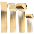 Ljojo 24pcs Gold Stainless Steel Cutlery Set, Mirror Polished Luxury Western Steak Knife Spoon