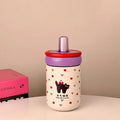 Ljojo 500ml Stainless Steel Cat Coffee Tumbler Thermos with Straw and Handle