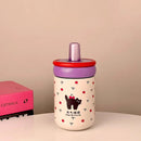 Ljojo 500ml Stainless Steel Cat Coffee Tumbler Thermos with Straw and Handle