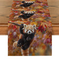 Autumn Red Panda Maple Leaf Table Runner by Ljojo: Festive Dining Decor