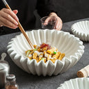 Ljojo Lotus Leaf Insulation Plate, Ceramic Lace Salad Plate, White Double-layer Ceramic Tableware