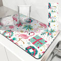 Flamingos Square Dry Mat: Ljojo Absorbent & Anti-slip Cup Drainer