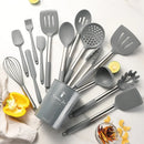 Ljojo 15Pcs Silicone Kitchen Utensil Set with Stainless Steel Handle & Storage Bucket