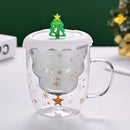 Ljojo 300ml Christmas Double Wall Glass Cup with Silicone Lid