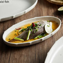 Ljojo Lotus Leaf Oval Plate: Ceramic Fish Steamed Dish for Sushi, Salad, Dessert