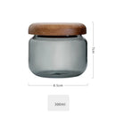Ljojo 300ml Grey Glass Storage Jar with Acacia Walnut Lid for Dry Food and Snacks