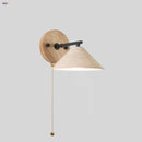 Ljojo LED Travertine Wall Light with Wood Pull Chain Switch and Iron Mirror Light