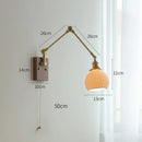 Ljojo Long Arm LED Wall Light with Pull Chain Switch & Walnut Canopy