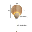 Ljojo LED Pull Chain Wall Light: Yellow Cave Stone Wood Wabi Sabi Design