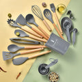 Ljojo 34-Piece Silicone Utensils Set with Wooden Handles