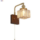 Ljojo LED Walnut Wood Wall Light Amber Glass Stair Sconce with Pull Chain Switch