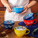 Ljojo 400ml Bohemian Ceramic Mugs for Coffee, Milk, Oatmeal, Microwaveable