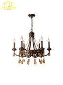 American Retro Iron Crystal Chandelier Lighting LED E14 Hanging Lamp for Living Room by Ljojo