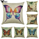 Ljojo Linen Butterfly Flower Sofa Cushion Cover 45*45 - Home Decor Printed Pillow Case