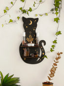 Ljojo™ Moon Phase Black Cat Wall Shelf for Crystals, Oils & Decor - Gothic Home Display Stand