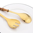 Ljojo Long Handle Serving Spork Set - Bamboo Wooden & Stainless Steel Cutlery