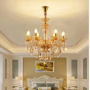 Ljojo Luxury Crystal Chandelier for Living & Dining Room - Elegant Golden Villa Candles Hanging Light