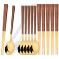 Ljojo Luxury Wooden Handle Cutlery Set - 8/12Pcs, Korean Style Flatware & Chopsticks