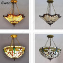 Ljojo Mediterranean Stained Glass Chandelier Pendant Light for Living Room