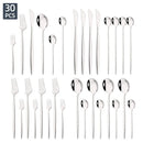 Ljojo 30-Piece Silver Mirror Cutlery Set Stainless Steel Dinnerware & Flatware
