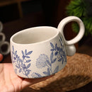 Ljojo 12oz Blue and White Ceramic Coffee Mug - Handmade Stoneware Cup