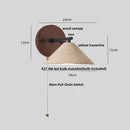 Ljojo LED Travertine Wall Light with Wood Pull Chain Switch and Iron Mirror Light