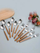Ljojo 12-Piece Stainless Steel Cutlery Set with Imitation Wood Handle