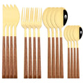 Ljojo 16-Piece Stainless Steel Cutlery Set with Imitation Wooden Handles