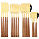 Ljojo 16-Piece Stainless Steel Cutlery Set with Imitation Wooden Handles