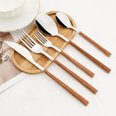 Ljojo 24Pcs Stainless Steel Flatware Set with Imitation Wooden Handle | Western Cutlery Tableware