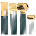 Ljojo 24pcs Gold Stainless Steel Cutlery Set, Mirror Polished Luxury Western Steak Knife Spoon