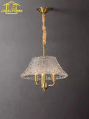 French Medieval Water Pattern Glass Copper Pendant Light LED E14 American Retro Hanging Lamp